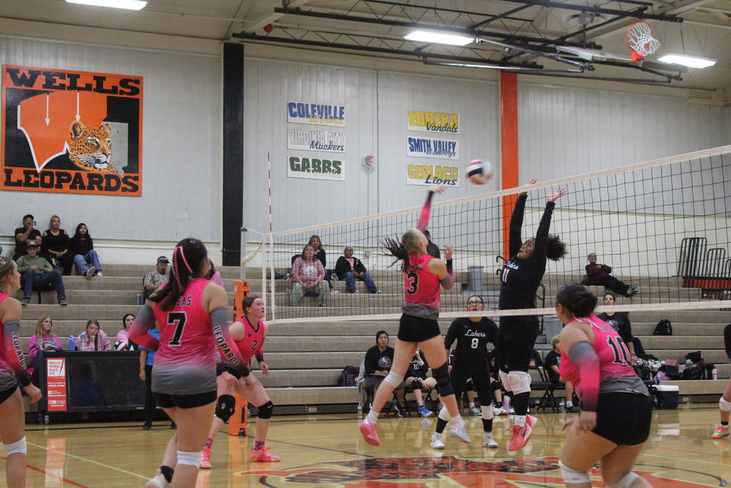 Wells High School Lady Leopard volleyball players vs the Pyramid Lake Lady Lakers volleyball players.