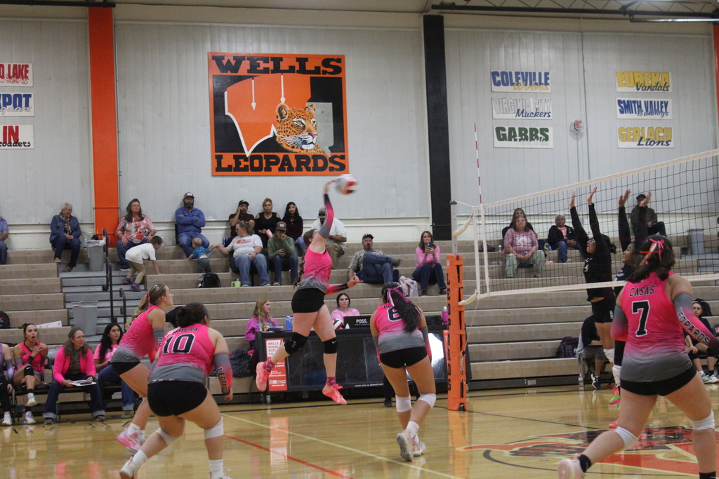 Wells High School Lady Leopard volleyball players vs the Pyramid Lake Lady Lakers volleyball players.