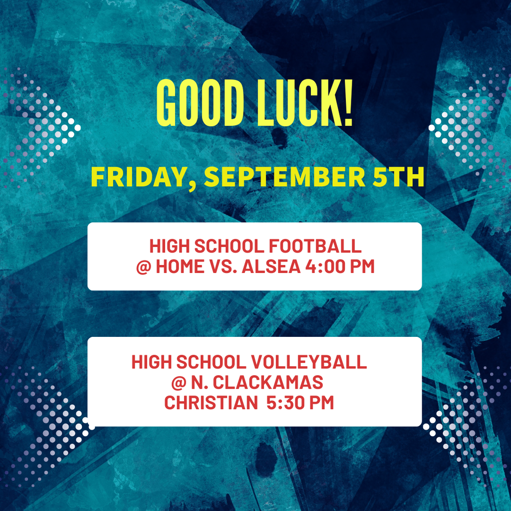 GOOD LUCK to our EHS Volleyball team as they play at North Clackamas Christian today at 5:30 and to our EHS Football team as they host Alsea today. GO BIG RED!