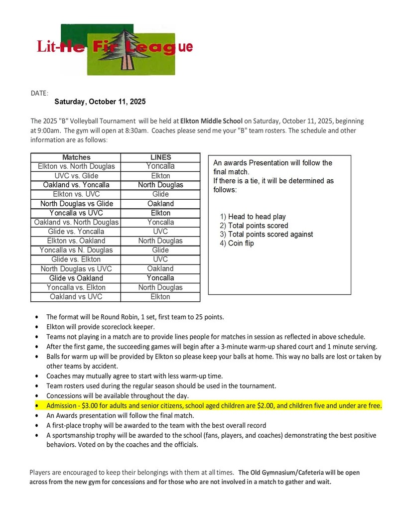 MS Volleyball B tournament schedule