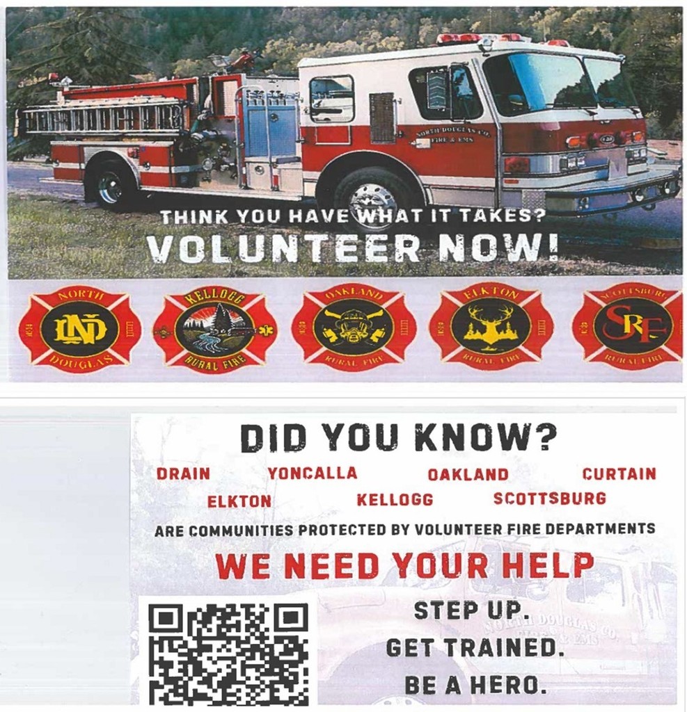 Our local fire departments are in need of brave men and women interested in volunteering. Use the QR code or call 541-836-2282 to learn more.  If you are interested in taking an EMT class in North Douglas, saving a trip to Roseburg or Eugene, and you are 18 and above, you can get started by registering now. Email austin.kenneday@umpqua.edu. Classes start January 5th, are held Monday and Thursdays from 5 pm - 9 pm. Class size is limited and registration is open now.