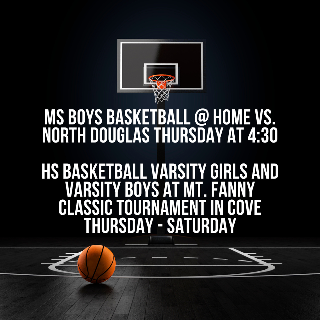LET'S GO ELKS! The Middle School Boys will host North Douglas on Thursday at 4:30 while the high school Boys and Girls Varsity teams will travel to Cove to compete in the Mt. Fanny Classic Tournament. Games will be Thursday, Friday and Saturday. The tournament schedule can be found on our website at https://www.elkton.k12.or.us/page/athletic-schedules.