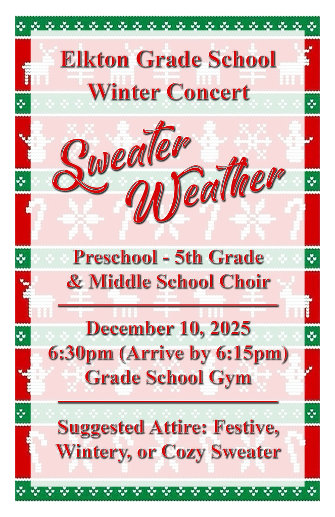 Please join us for the PK- MS Choir Winter Concert Wednesday, December 10th at 6:30 pm in the grade school gymnasium. All are welcome!