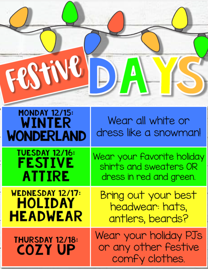 The Elkton Grade School will celebrate winter with Festive Days dress up days this next week!