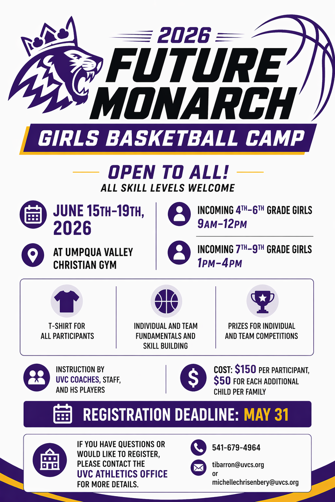 🏀 2026 Girls Basketball Camp 📅 June 15th–19th, 2026 📍 Umpqua Valley Christian Gym