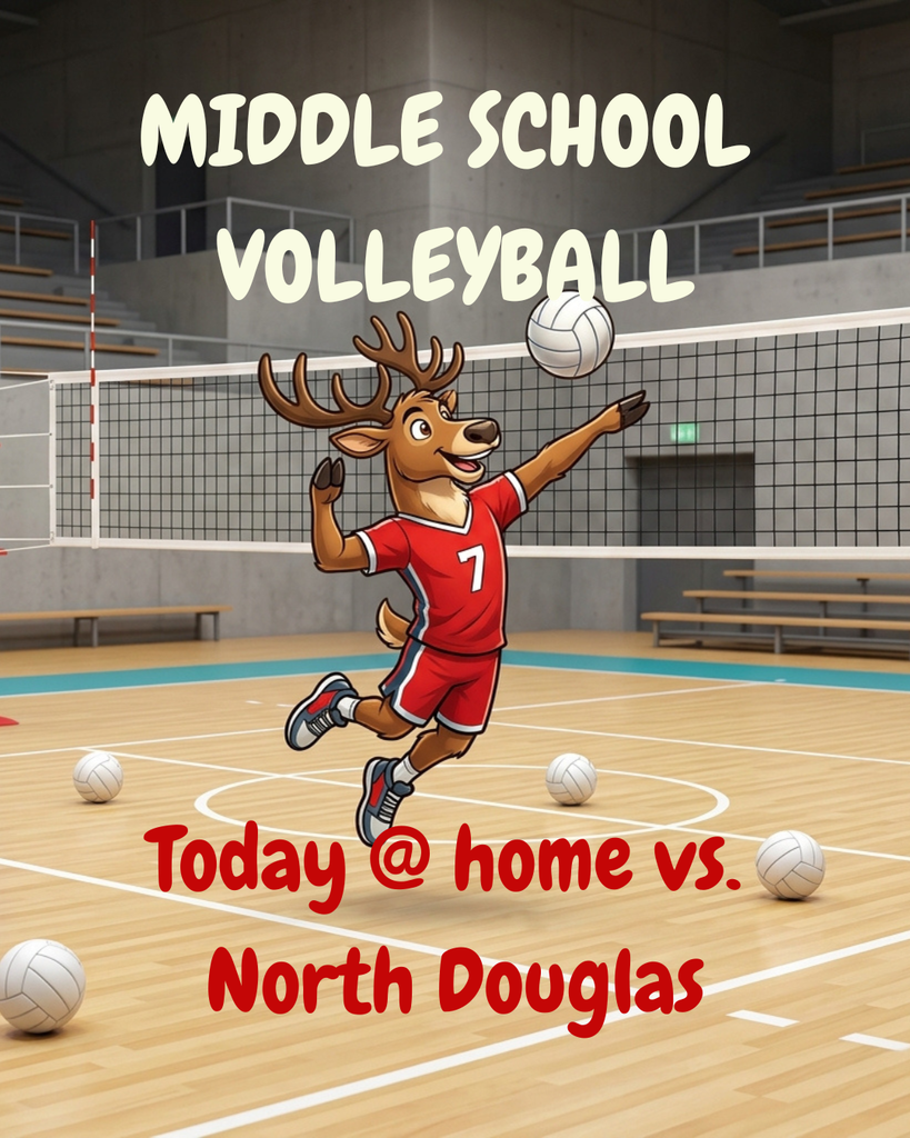 GOOD LUCK to our Middle School Volleyball Team as they host North Douglas at 4:30 today.