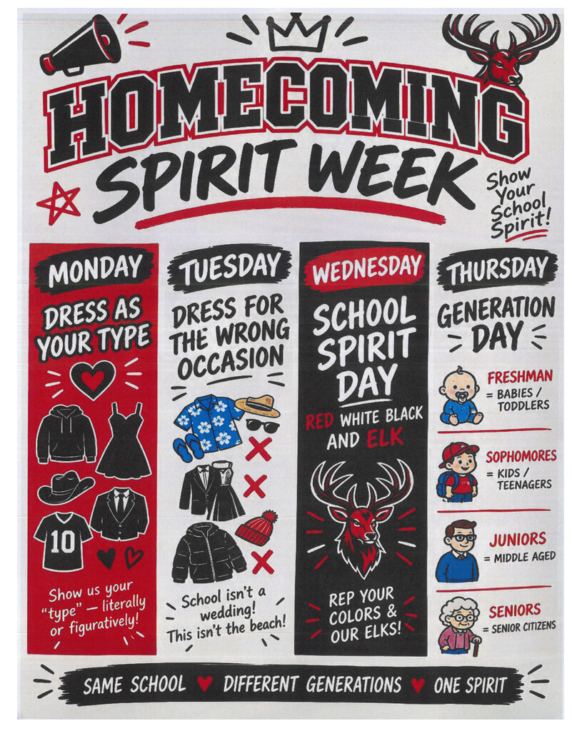 Elkton Charter School will be filled with school spirit this week! The grade school will celebrate with a Fall Spirit Celebration and the high school will usher in Homecoming Week with daily spirit themed days and class competitions to earn points pursuing the coveted Spirit Jug!
