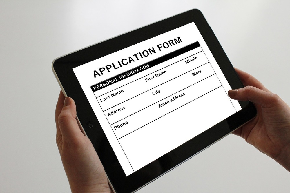Application form on a tablet computer