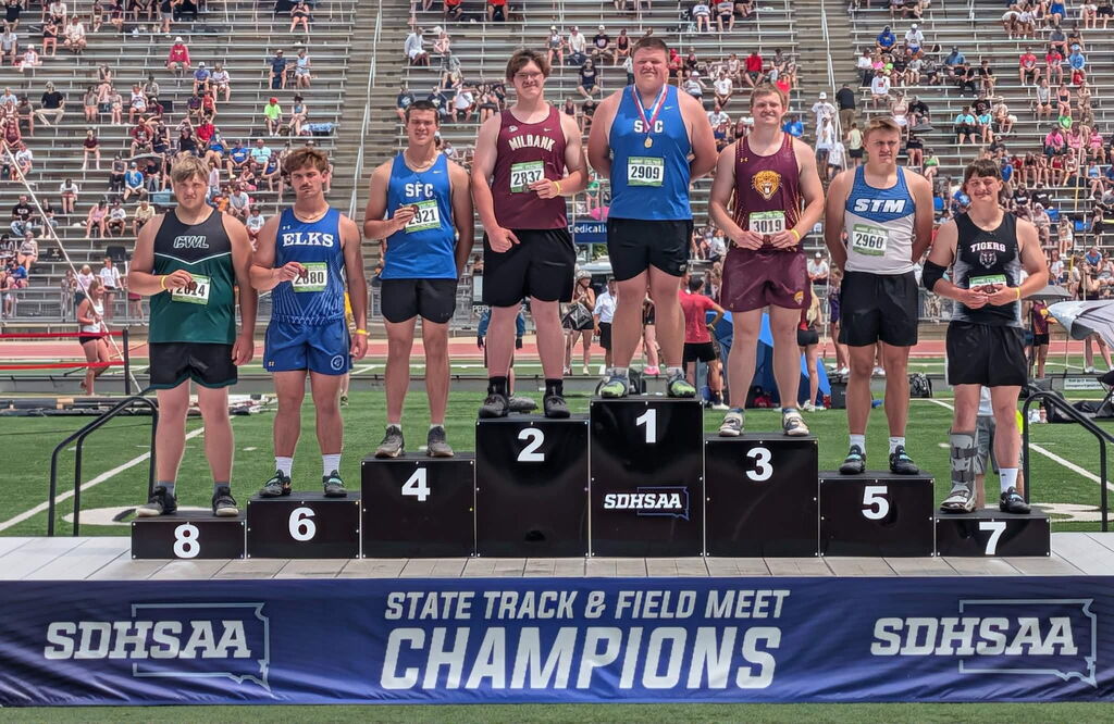 top 8 finishers in the boys class A shot put. 