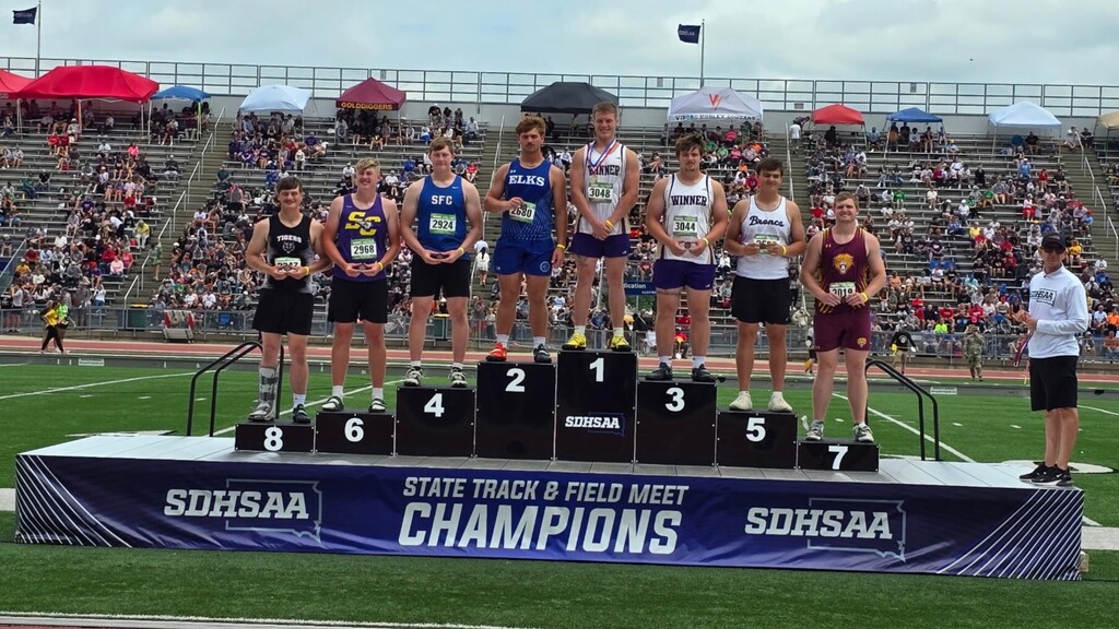 Top 8 discus throw placers at the State track meet. 