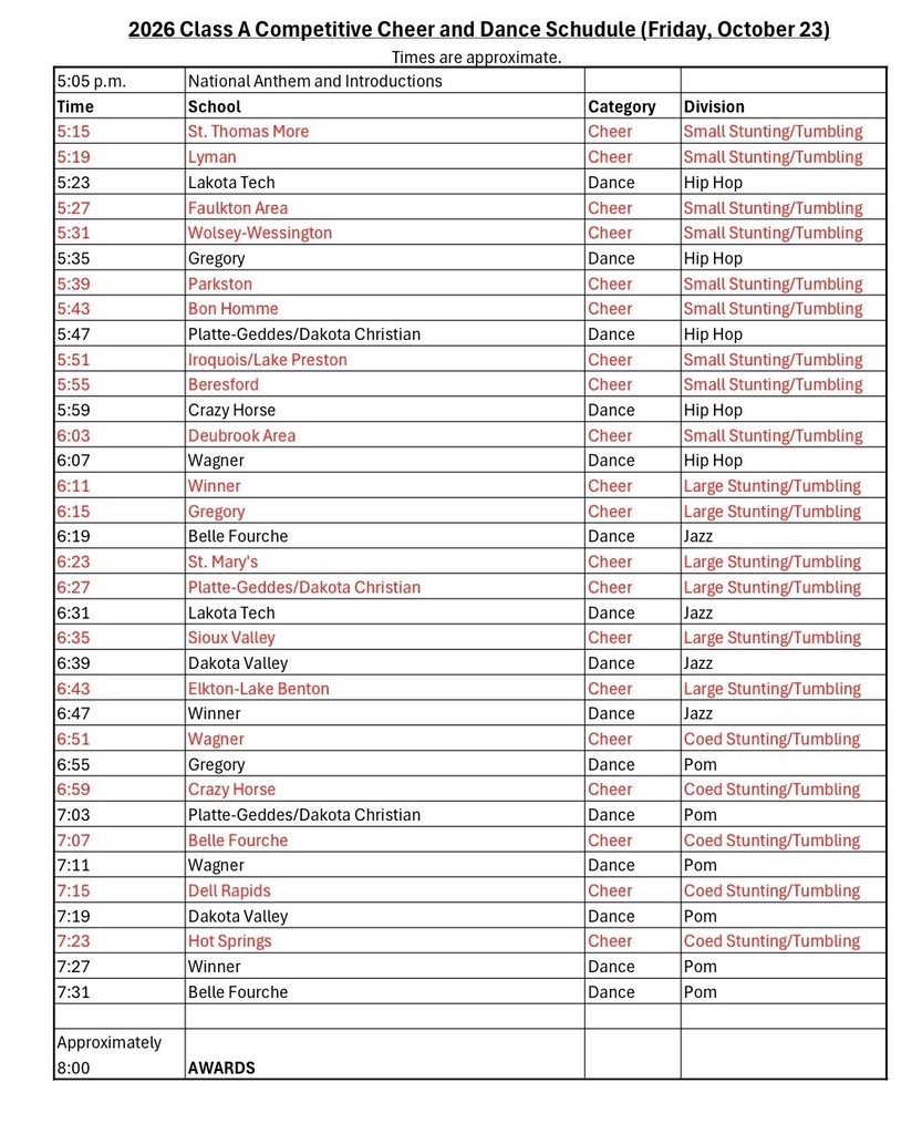 Comp Cheer Schedule