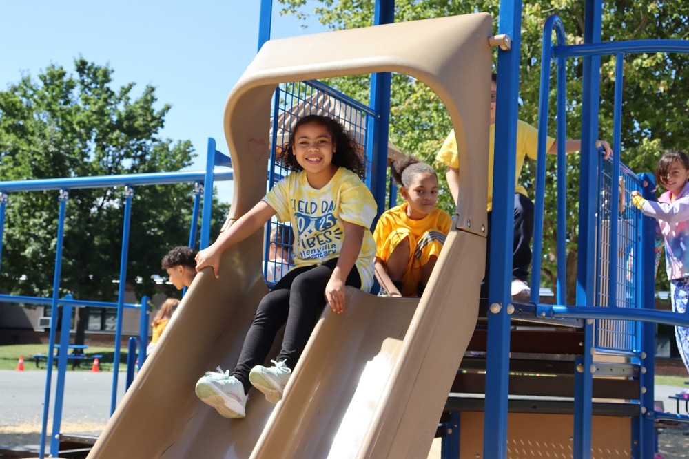 Students on a slide