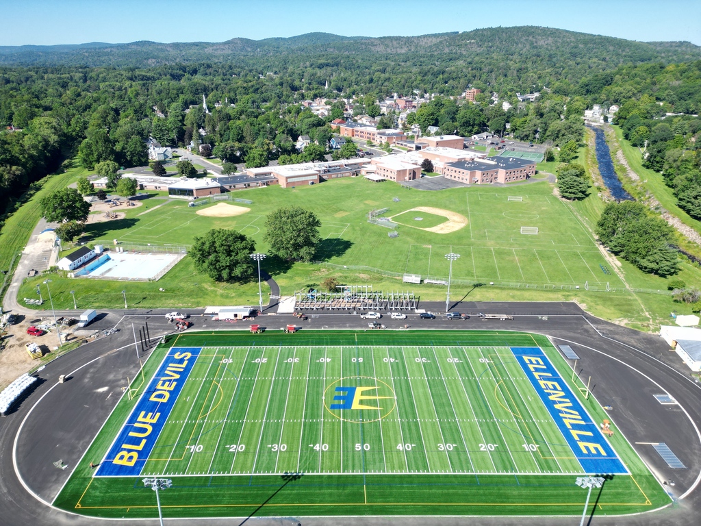 Aerial view of new turf field