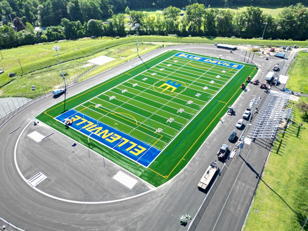 Aerial view of new turf field