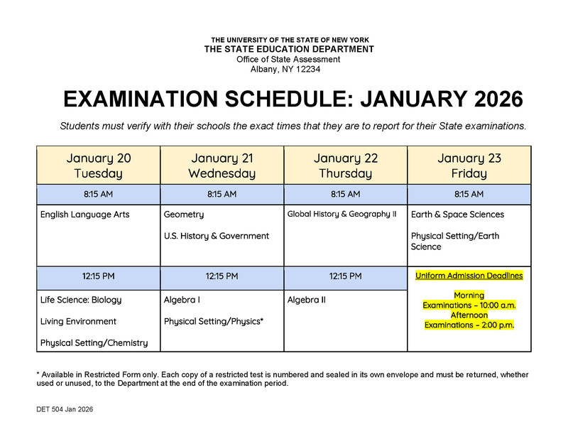 January 2026 Regents Schedule