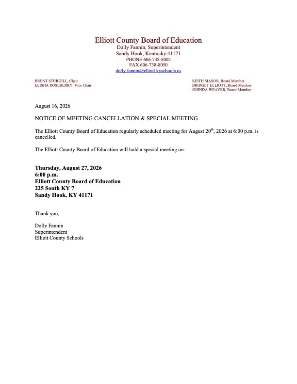 BOE Meeting Notice