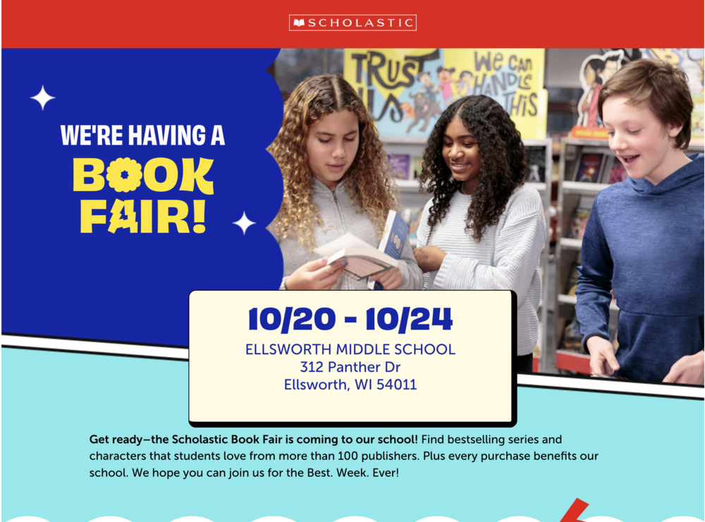 📚 The Scholastic Book Fair is coming to Ellsworth Middle School next week!  Now’s the perfect time to set up an E-Wallet for your student — it’s an easy, cash-free way for them to shop the fair.  ✨ Set up your E-Wallet here: https://bookfairs.scholastic.com/bf/ellsworthmiddleschool  Get ready to stock up on some great new reads! 💜📖 #PantherPride