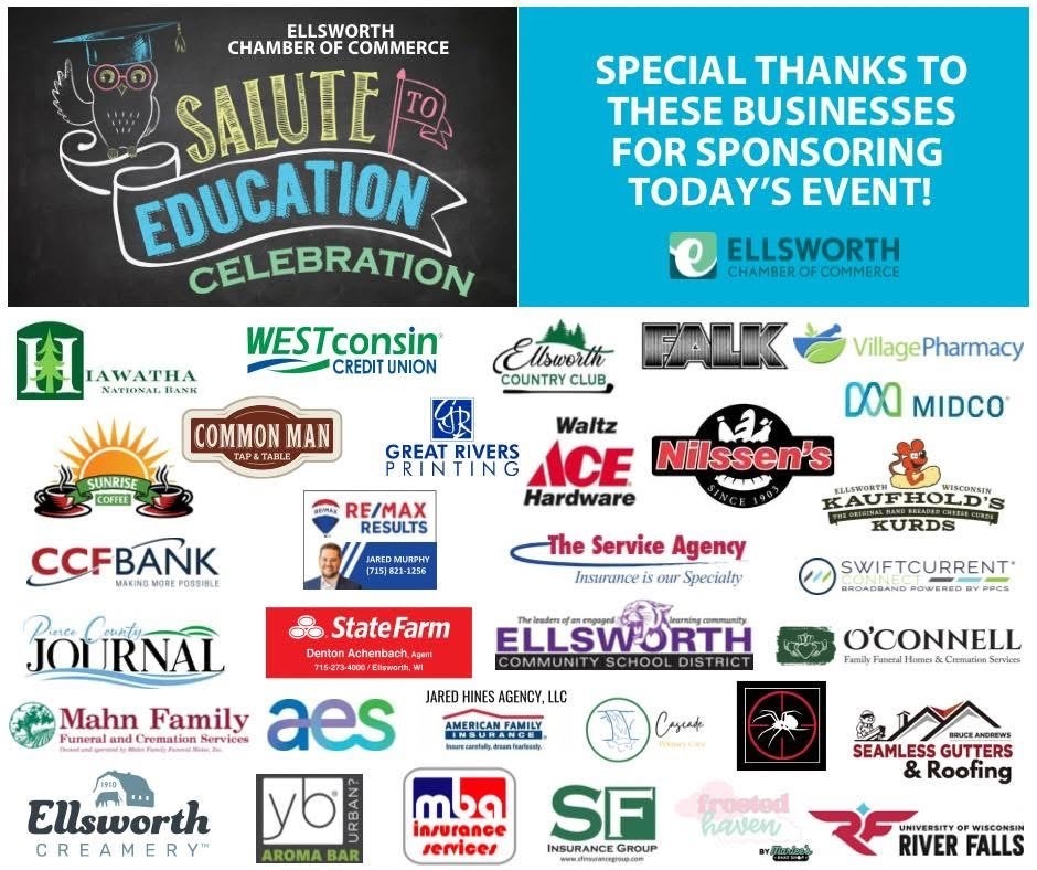 🎉 A huge thank you to the Ellsworth Chamber and all its incredible members for organizing the 9th Annual Salute to Education luncheon today! 🌟 We are so grateful for the generous support from our sponsors who helped make this event possible: