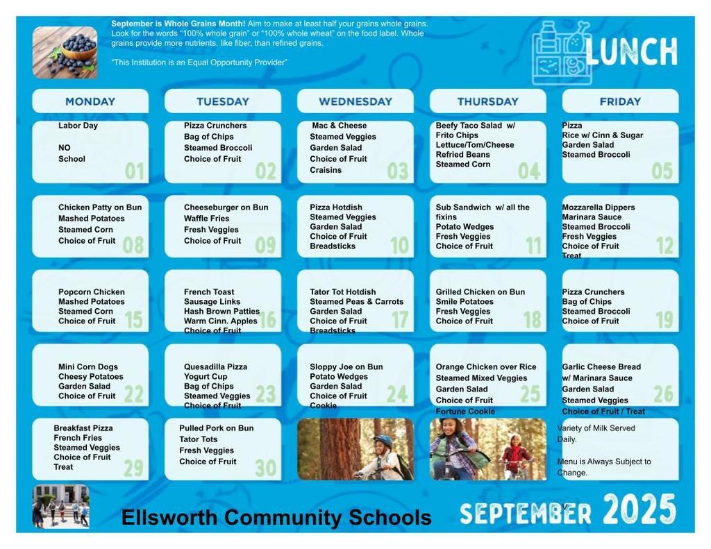September Lunch Menu