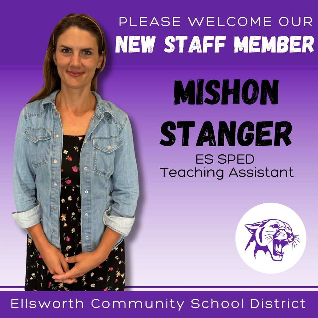 🌟 Meet Our New Staff 🌟  We’re excited to welcome Mishon Stanger, a new Special Education Aide at Ellsworth Elementary! 💜  Mishon enjoys hiking, yoga, and going on adventures with her kids. She has three children who also attend EES, so she’s already part of our Panther family. 🐾  ✨ What she’s looking forward to this year: “I’m looking forward to being closer to home and getting to know new students.”  Welcome to ECSD, Mishon! We’re glad to have you here. 💜 #PantherPride