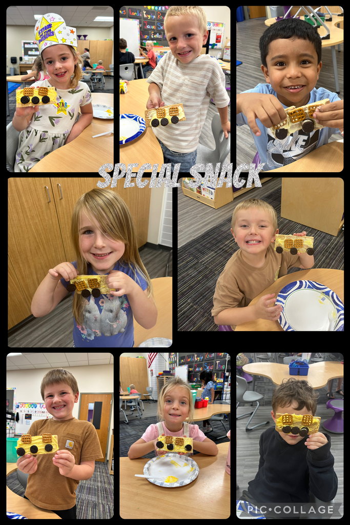 🚌✏️ Kindergarten has been BUS-y in Ms. Heitman’s class! B is for BUS, and their week was filled with fun learning. They read books about buses, explored shapes, and even combined the two at snack time—making their own delicious “bus” creations out of shapes. 🚍🔺🟦  Way to go, kindergarteners! 💜 #PantherPride