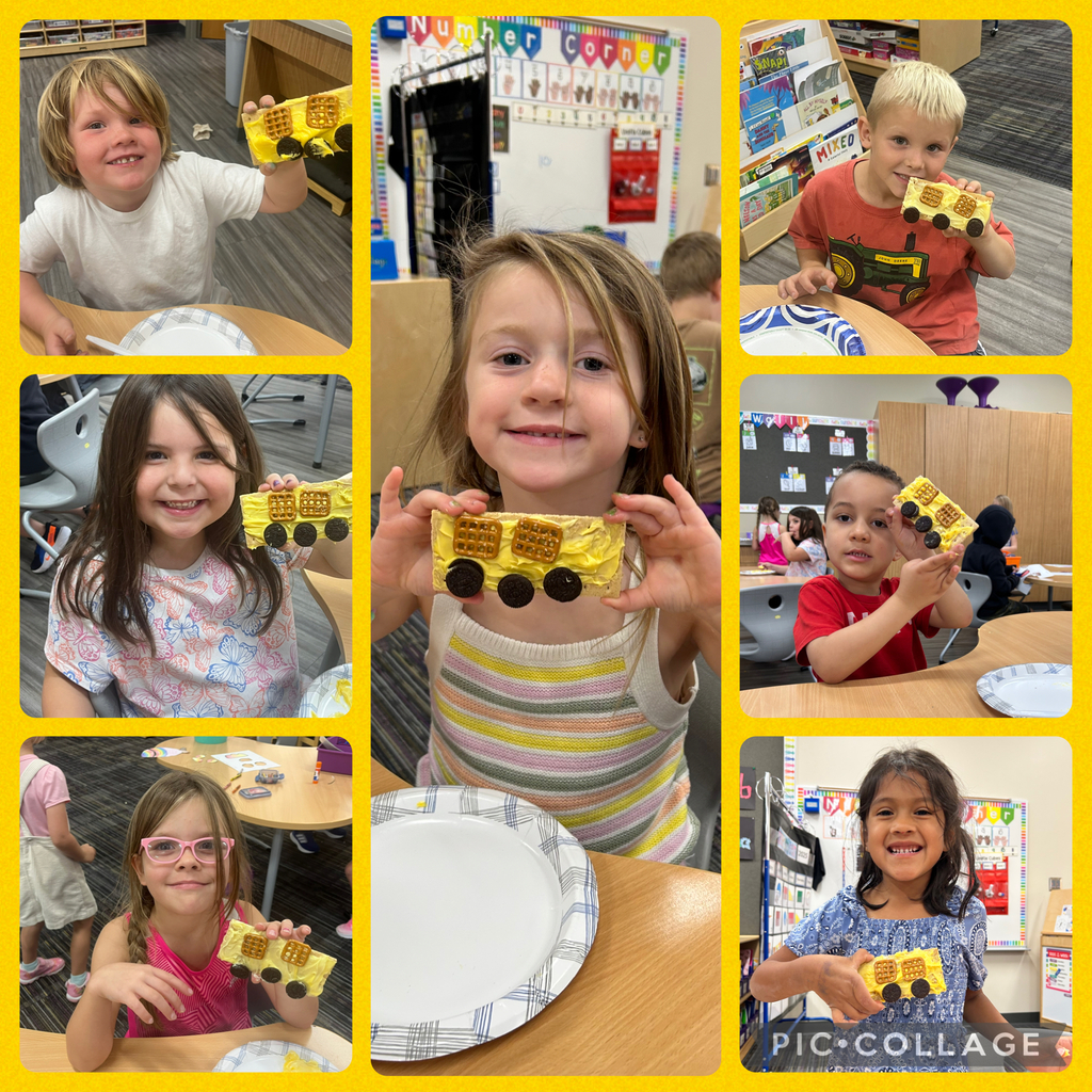 🚌✏️ Kindergarten has been BUS-y in Ms. Heitman’s class! B is for BUS, and their week was filled with fun learning. They read books about buses, explored shapes, and even combined the two at snack time—making their own delicious “bus” creations out of shapes. 🚍🔺🟦  Way to go, kindergarteners! 💜 #PantherPride