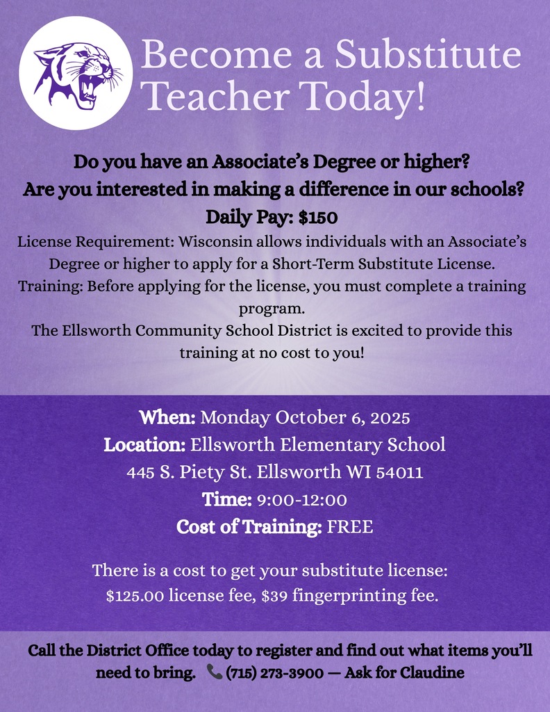 👩🏫✨ Interested in becoming a substitute teacher? The Ellsworth Community School District is offering a FREE training to help you get started!