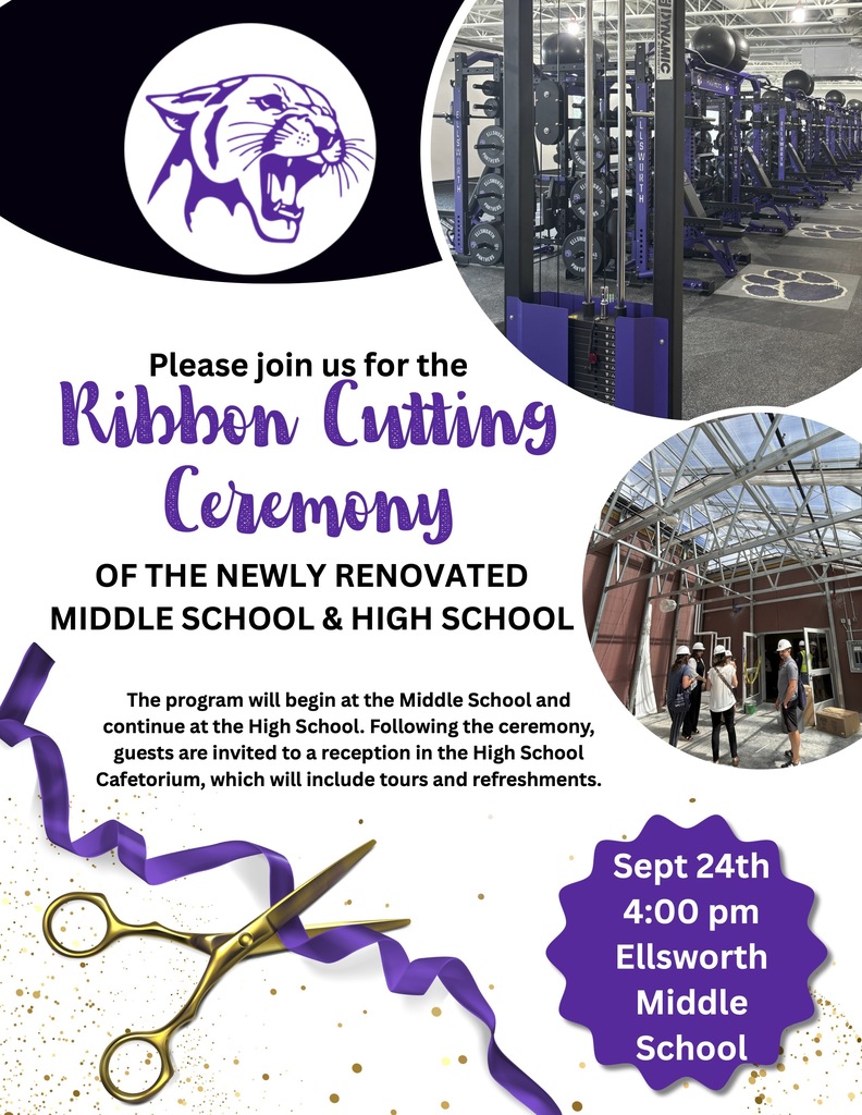 🎀✨ Tomorrow night is the big night! ✨🎀 Join us for our Ribbon Cutting Ceremony, starting at the Middle School. We’re excited to welcome the community in and show you the renovations we’ve been working on. We hope you can come celebrate this milestone with us—see you there! 💜🐾