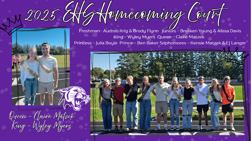 👑💜 Congratulations to our 2025 Homecoming Royalty! We’re proud of you and can’t wait to celebrate all week.  Catch them in the parade on Friday at 5:00 PM—come cheer them on along the route! 🎉  Have a convertible and willing to drive a Royalty member in the parade? Please contact Alyssa Matzek at matzeka@ellsworth.k12.wi.us .  #PantherPride
