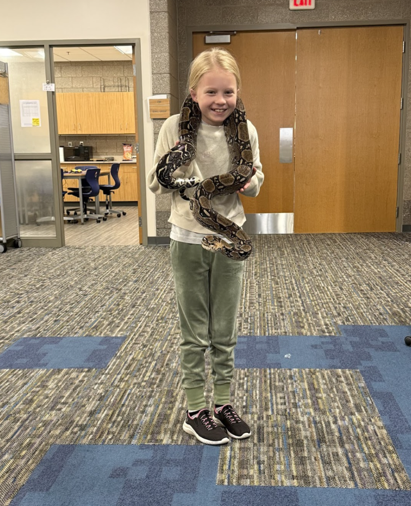 Fourth graders just wrapped up their Unit 1 in science, where they explored animal structures and how animals use these features to gather information from their environment in order to get food and protect themselves. As an extension of their learning, they had the exciting opportunity for Snake Discovery to visit and present to them. Fourth graders participated in their “Snake, Rattle, and Roll” program. The presentation focused on the reptiles and amphibians that call Minnesota and Wisconsin home. Students had the chance to watch a salamander eat, touch shredded skin, and even hold a large snake for a truly hands on experience! 🐍🦎