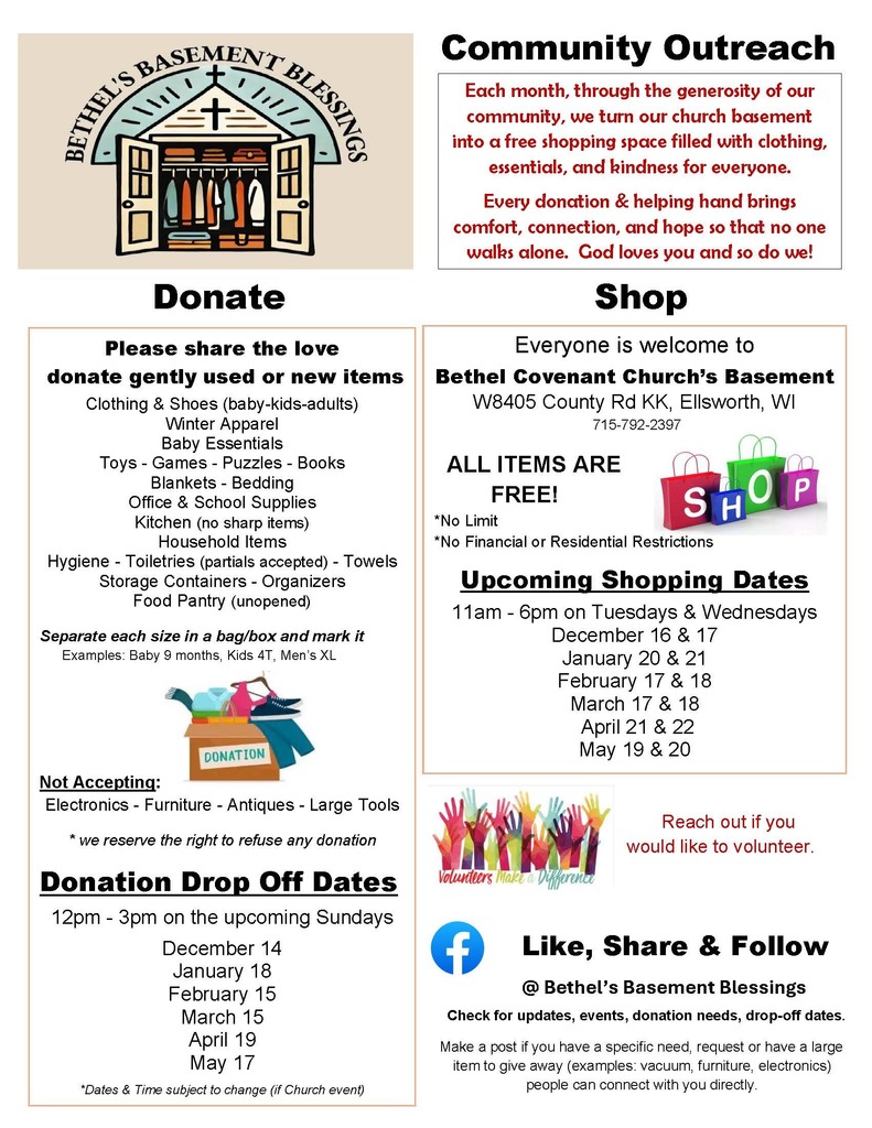 The next Bethel’s Basement Blessing shopping day is right around the corner! This amazing project was created by Avery B. & Abbi H. as their capstone — and they’re about to celebrate one full year of giving back to our community. In that time, they’ve served nearly 4,000 shoppers, offering clothing and essentials at no cost. What an incredible impact! 📦 Donation Drop-Off Sunday, December 14 | 12–3pm 🛍️ Upcoming Shopping Days Tuesday & Wednesday December 16 & 17 | 11am–6pm Thank you, Avery and Abbi, for your leadership, kindness, and dedication to helping others. Proud of you! 💜🐾
