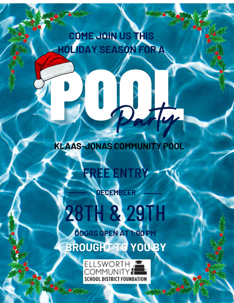 Today’s the day! 🏊♂️💜 Thanks to the Ellsworth Community School District Foundation, entry to the KJ Pool is completely FREE today and again tomorrow! If you’re looking for something to do over break, grab the kids, beat the boredom, and enjoy some swim time. No passes needed — just show up and have fun! Have a great day at the pool, Panthers! 🐾