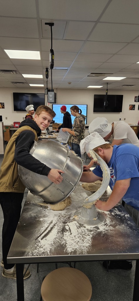 Mrs. Johnson’s Food Service class is in full swing with cinnamon roll production in the foods room, and things are smelling amazing. Students have been busy mixing, rolling, and baking using our new commercial equipment—talk about an upgrade! We’re especially loving the 80-quart commercial mixer, which has been a game changer for large-batch baking. The commercial kitchen and equipment were part of the high school remodel this summer, and it’s exciting to see our students using these tools firsthand. Hands-on learning, great food, and a beautiful new space… we’d call that a win. 💜👩🍳🐾