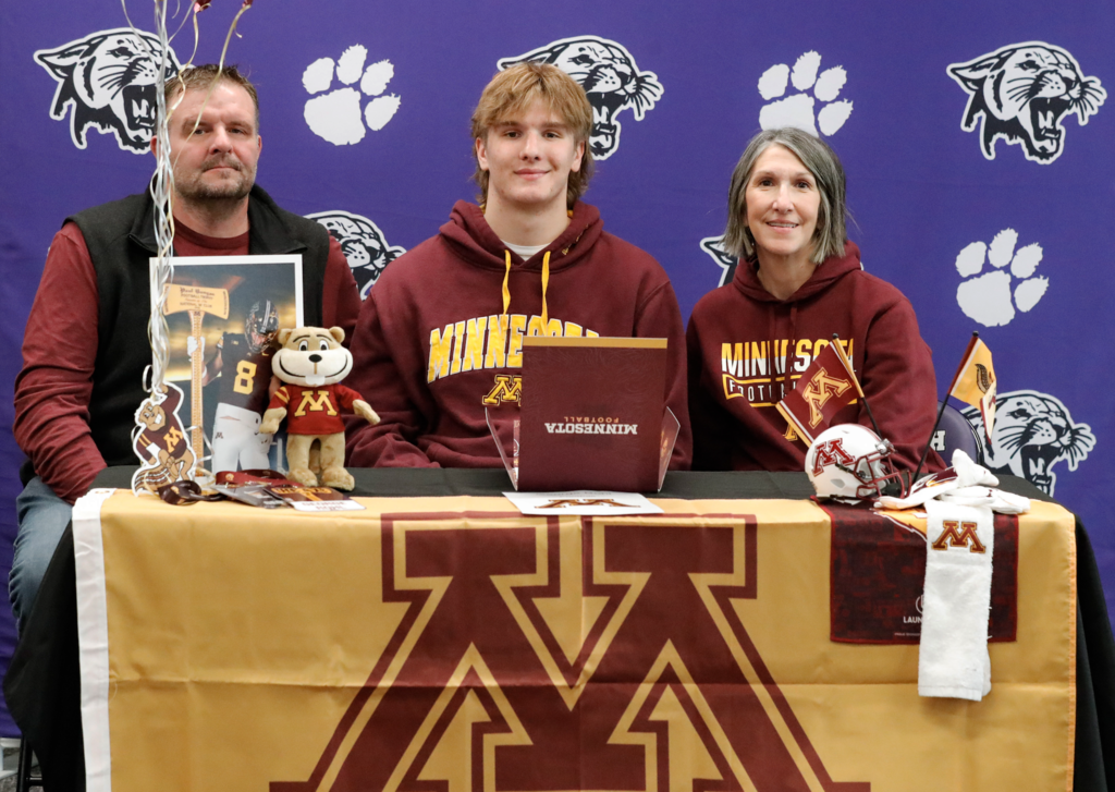 Last Wednesday, EHS hosted a special signing ceremony to celebrate four Panthers who have committed to continue their athletic careers at the collegiate level. We’re incredibly proud of their hard work, dedication, and the example they set for our younger athletes. Congratulations to: – Gavin Klos – St. Mary’s University, Baseball – Chace Kressin – UW–Platteville, Football – Lexi Marks – UW–River Falls, Golf – George Rohl – University of Minnesota, Football We can’t wait to cheer you on as you take the next step in your athletic journeys. Way to represent Ellsworth! 💜🐾