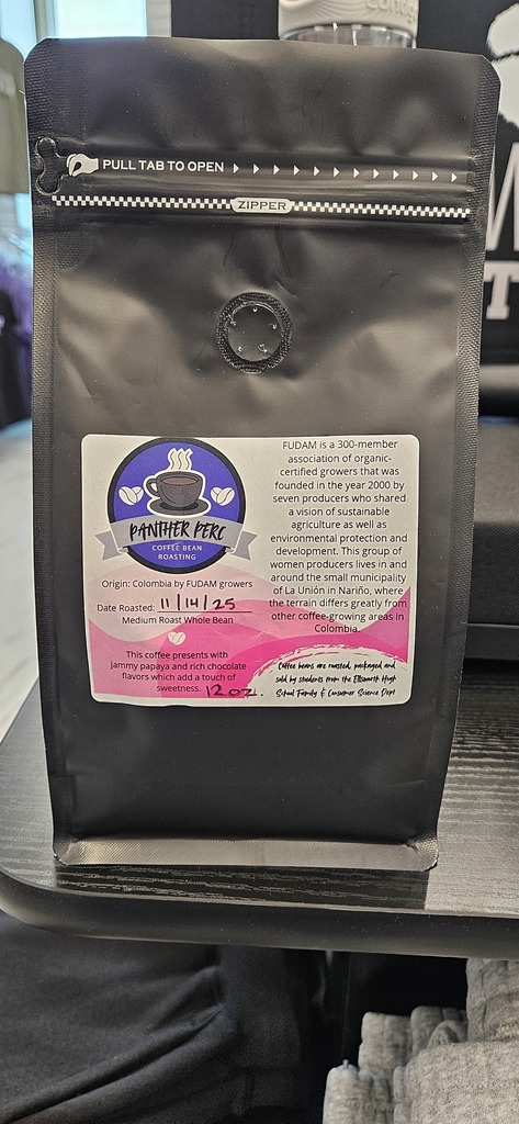 ☕🔥 Panter Perk Coffee Now Available at the Panther Den (school store) and Nilssen's Grocery Store! Our high school’s Coffee Roasting Program is here with freshly roasted coffee—crafted from green beans to final bean by our very own students! We have a variety of roast options, if you like dark, medium or light we have something for everyone. 🎄Also for a limited time our Holiday Coffee Blend Is Here! We have a small batch of our peppermint mocha blend that would make a perfect gift for teachers, family, and your favorite coffee lover. Support our hands-on student learning experiences while fueling your caffeine habit at the same time. Thank you for your support!