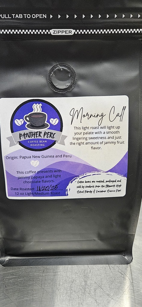 ☕🔥 Panter Perk Coffee Now Available at the Panther Den (school store) and Nilssen's Grocery Store! Our high school’s Coffee Roasting Program is here with freshly roasted coffee—crafted from green beans to final bean by our very own students! We have a variety of roast options, if you like dark, medium or light we have something for everyone. 🎄Also for a limited time our Holiday Coffee Blend Is Here! We have a small batch of our peppermint mocha blend that would make a perfect gift for teachers, family, and your favorite coffee lover. Support our hands-on student learning experiences while fueling your caffeine habit at the same time. Thank you for your support!