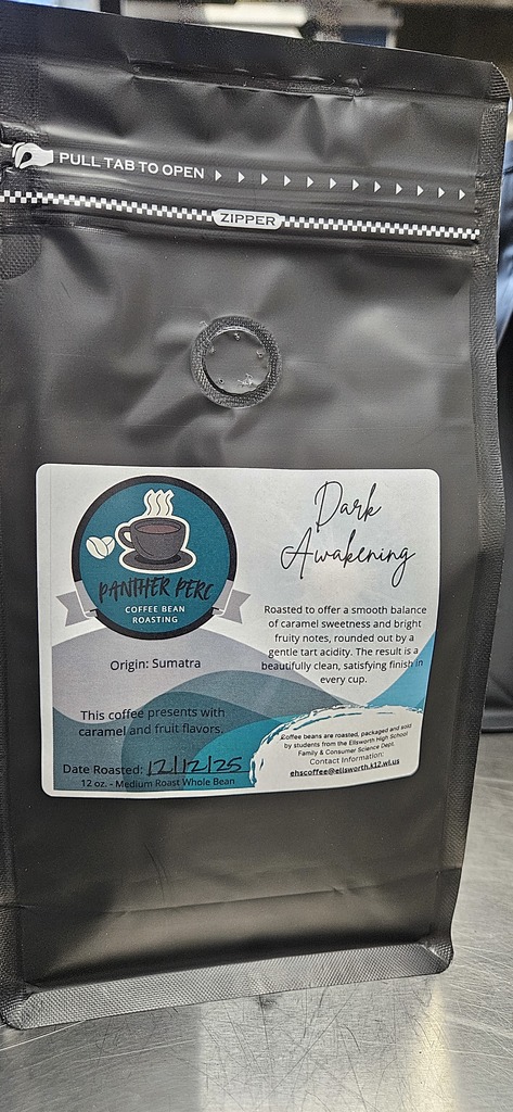 ☕🔥 Panter Perk Coffee Now Available at the Panther Den (school store) and Nilssen's Grocery Store! Our high school’s Coffee Roasting Program is here with freshly roasted coffee—crafted from green beans to final bean by our very own students! We have a variety of roast options, if you like dark, medium or light we have something for everyone. 🎄Also for a limited time our Holiday Coffee Blend Is Here! We have a small batch of our peppermint mocha blend that would make a perfect gift for teachers, family, and your favorite coffee lover. Support our hands-on student learning experiences while fueling your caffeine habit at the same time. Thank you for your support!