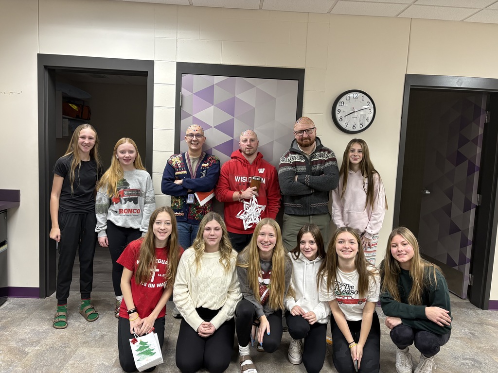 Talk about being good sports! 😄✨  At EMS, we celebrated WinterFest today before kicking off our holiday break, and one group of 8th grade girls had a very creative way to spread some school spirit. They earned the chance to bedazzle Principal Morrison, band director Mr. Morley, and our new PE teacher Mr. Campbell.  Thanks to these three for being such great sports and helping make WinterFest a memorable way to wrap up the semester! 💜❄️