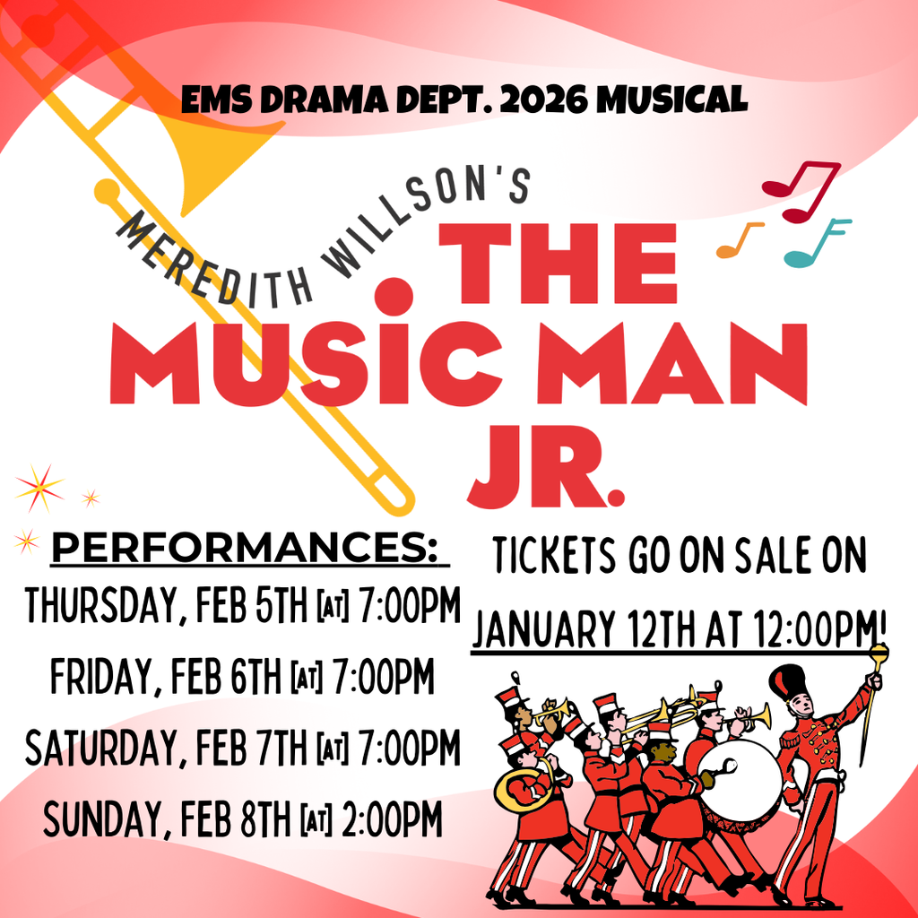 🎭 EMS Musical Tickets Are On Sale! 🎶  Come support our talented students at Ellsworth Middle School and enjoy a great night of theater.  Show Dates & Times: 📅 Thursday, Feb 5 at 7:00pm 📅 Friday, Feb 6 at 7:00pm 📅 Saturday, Feb 7 at 7:00pm 📅 Sunday, Feb 8 at 2:00pm  🎟️ Tickets: Grab yours here: https://gofan.co/app/school/WI19699?activity=Performing%20Arts  We’d love to see a full house cheering on our EMS performers! 💜👏