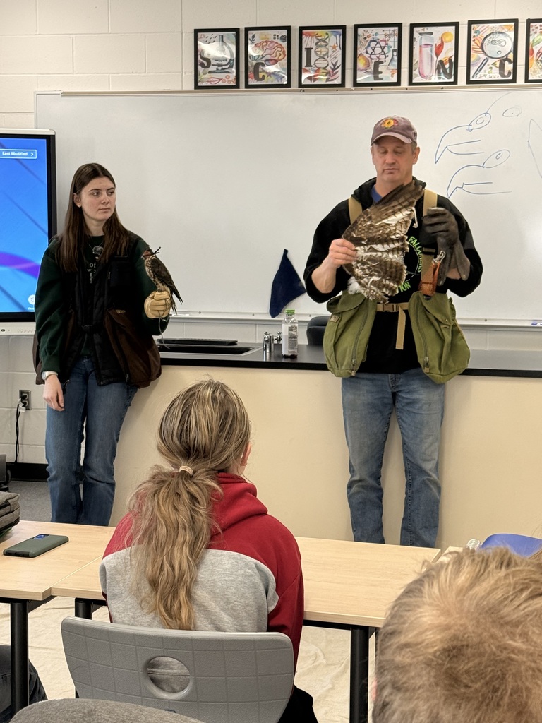 🦅 What an amazing experience for our students! We were excited to welcome Steve Kaufer back again this year to share his falconry expertise with Mrs. Klecker’s Biology classes. Steve and his daughter Bethany, now an 11th grader, brought in two incredible birds and a whole lot of knowledge and passion. Steve talked with students about the history of falconry, how he first became interested, the unique skills and adaptations of different birds of prey, and how important these birds are to keeping ecosystems in balance. He also shared how falconry has become something special he gets to do with his family. Students had the chance to meet Merida, a Red Tailed Hawk and Bethany’s bird, along with a Merlin, and learn how their different traits help them survive in the wild. Some students even got to hold the birds, which made the experience even more memorable. We also had students from Ms. Sara White’s Room 220 join in on the fun. A big thank you to Steve and Bethany for another fantastic visit. If you want to see more of their falconry adventures, you can follow Steve on Instagram at sun_flower_steve.