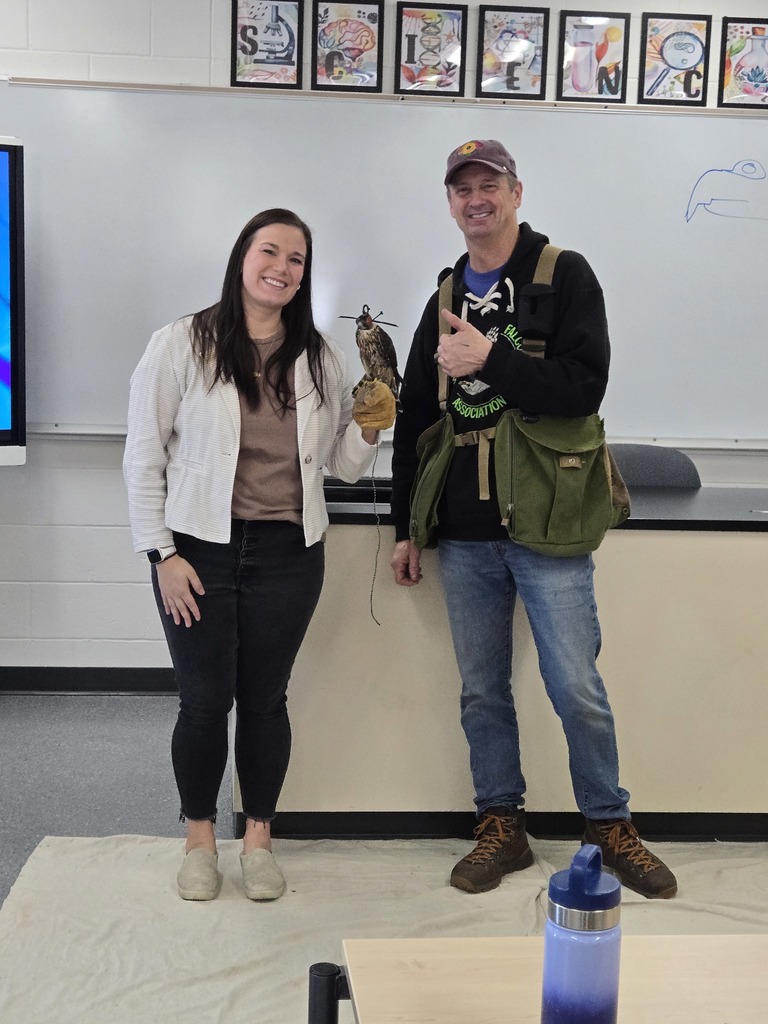 🦅 What an amazing experience for our students!  We were excited to welcome Steve Kaufer back again this year to share his falconry expertise with Mrs. Klecker’s Biology classes. Steve and his daughter Bethany, now an 11th grader, brought in two incredible birds and a whole lot of knowledge and passion.  Steve talked with students about the history of falconry, how he first became interested, the unique skills and adaptations of different birds of prey, and how important these birds are to keeping ecosystems in balance. He also shared how falconry has become something special he gets to do with his family.  Students had the chance to meet Merida, a Red Tailed Hawk and Bethany’s bird, along with a Merlin, and learn how their different traits help them survive in the wild. Some students even got to hold the birds, which made the experience even more memorable. We also had students from Ms. Sara White’s Room 220 join in on the fun.  A big thank you to Steve and Bethany for another fantastic visit. If you want to see more of their falconry adventures, you can follow Steve on Instagram at sun_flower_steve.