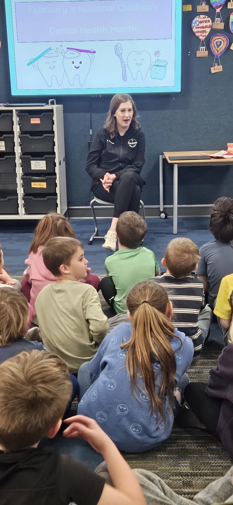 🦷✨ Smiles All Around at EES! ✨🦷  Thank you to Dr. Knutson from Knutson Dental for visiting our 1st graders in honor of Dental Health Month!  Students learned all about the importance of brushing, flossing, and taking care of their teeth. It was a fun and engaging way to reinforce healthy habits that will last a lifetime.  We appreciate Dr. Knutson taking the time to invest in our students and support our school community. Thank you for helping keep those Panther smiles shining bright! 💜🖤 #PantherPride