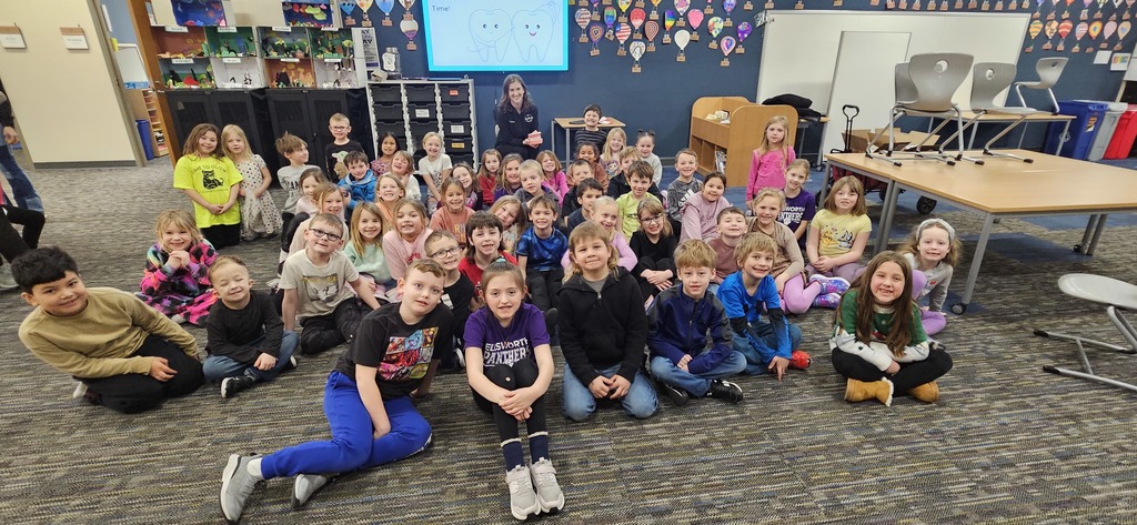 🦷✨ Smiles All Around at EES! ✨🦷  Thank you to Dr. Knutson from Knutson Dental for visiting our 1st graders in honor of Dental Health Month!  Students learned all about the importance of brushing, flossing, and taking care of their teeth. It was a fun and engaging way to reinforce healthy habits that will last a lifetime.  We appreciate Dr. Knutson taking the time to invest in our students and support our school community. Thank you for helping keep those Panther smiles shining bright! 💜🖤 #PantherPride