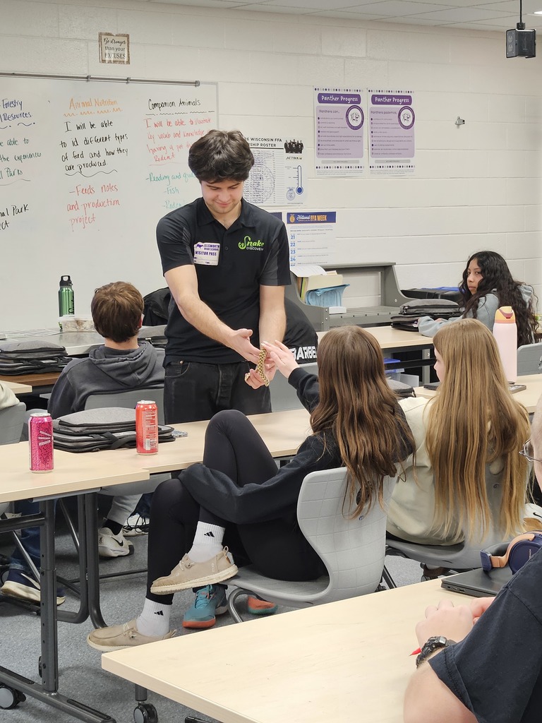 🐍🌿 Learning comes to life in Ag class!  Mrs. Christensen welcomed Jay from the MN Snake Discovery Center to speak with our students, and it was a hands-on learning experience they won’t forget!  He shared his expertise with several classes: • Wildlife, Forestry & Natural Resources – exploring where reptiles and snakes live in the wild • Animal Nutrition – understanding proper diets and what happens when animals don’t get what they need • Companion Animals – learning about popular reptiles and snakes as pets and how to care for them  Thank you to Jay for sharing your knowledge and giving our students a closer look at these fascinating animals! 💜🖤 #PantherPride