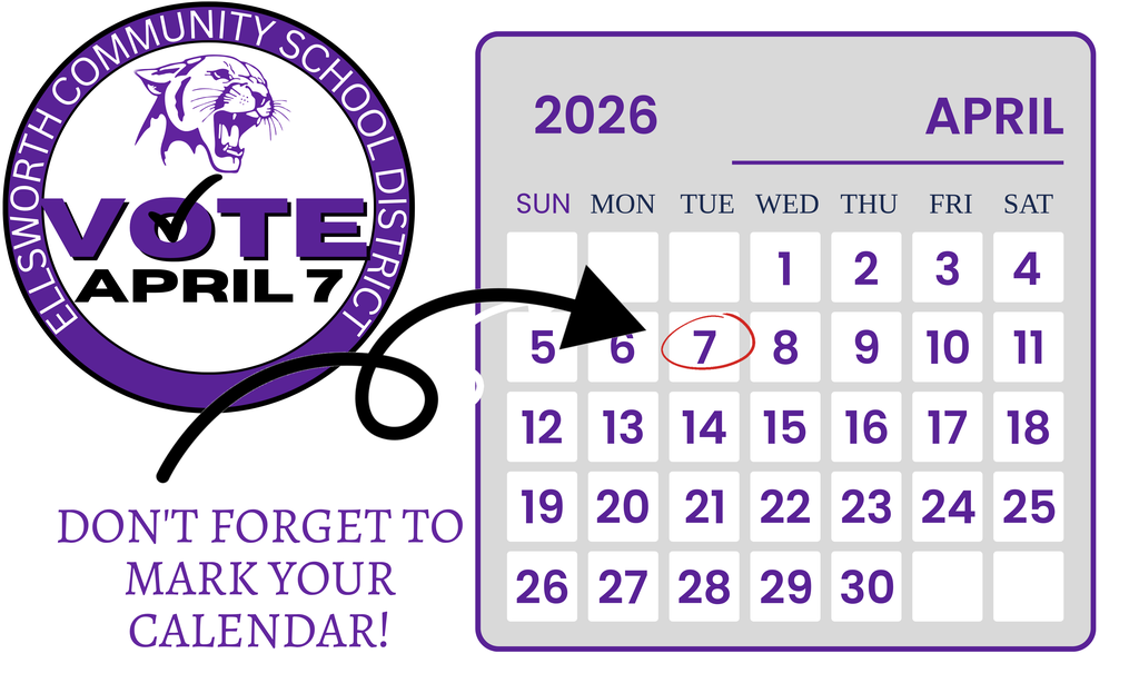 Mark your calendars for the upcoming school operational referendum vote: 𝐓𝐮𝐞𝐬𝐝𝐚𝐲, April 7.  Polling locations will be open 7am-8pm.Voting information can be found on our referendum webpage: https://www.ellsworth.k12.wi.us/page/2026-operational-referendum