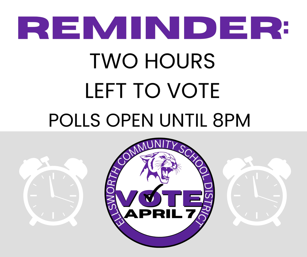 Only two hours left to vote! ⏰ Stop by your assigned polling location by 8:00 p.m. to ensure you're able to cast your ballot in time.
