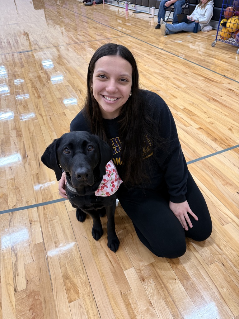 What’s Pudge been up to lately?! 🐾💜  💜 Lots of snuggles with all her friends 🐾 Testing out the new fitness equipment in the weight room (big fan!) 💜 Taking plenty of well-deserved naps 🐾 Causing a little chaos on her bed while Ms. Poulos is trying to teach 😄 💜 Cheering on and supporting the Ellsworth Baseball Team 🐾 Modeling her brand new bandana made by one of our talented sewing students  Life is pretty ruff when you’re this loved! 🐶💜