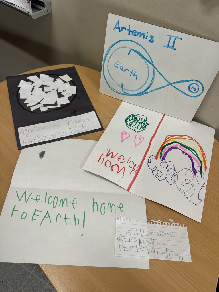 Mrs. Asmus shared some fun happenings in the Motor Room this week! 🚀  OT has been all about the Artemis II mission as students learned about space travel in a hands-on way. They created welcome home cards for the astronauts and even got to play astronaut in their very own Orion spacecraft!  Splashdown is tonight at 7pm… we hope you tune in and cheer them on! 🌎✨