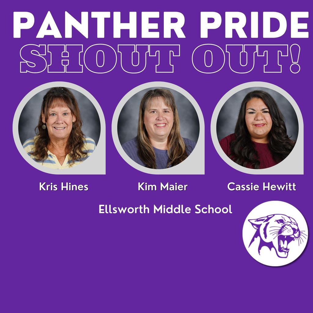 💜🐾 Panther Pride Staff Shout Outs 🐾💜  Today’s shout out comes from Pia Freeman, recognizing our amazing teaching assistants Kim Maier, Kris Hines, and Cassie Hewitt!  Pia shared: “Shout-out to our incredible teaching assistants—Kim Maier, Kris Hines, and Cassie Hewitt! These amazing ladies are fierce advocates for our students, supporting them through all the heavy lifting that comes with middle school. They work tirelessly every day and still manage to be the kindest, most fun, and positive staff around. We are so grateful for your unyielding support—our students thrive because of you!”  Thank you, Kim, Kris, and Cassie, for the heart, energy, and dedication you bring to EMS every single day. You make a difference! 💜