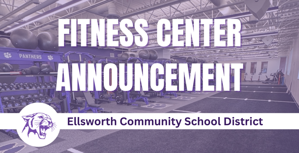 photo with fitness center in background with words fitness center announcement on it